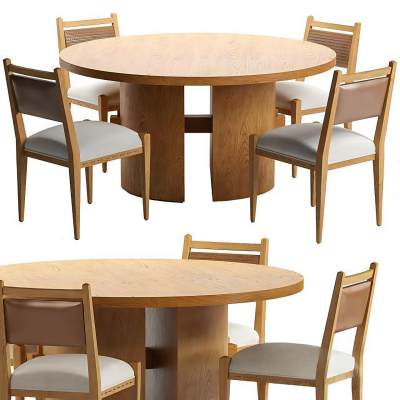 现代原木餐桌椅组合